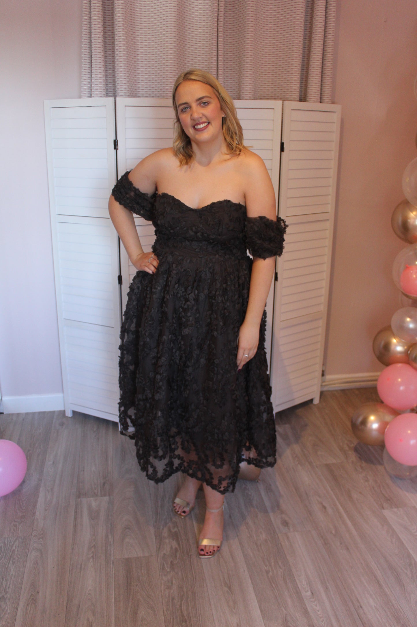 TRUE DECADENCE Amelia Dark Chocolate Bardot Bust Cup Midi Dress