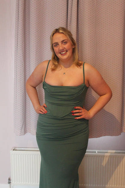 HOUSE OF CB Milena Corset Maxi Dress in Forest